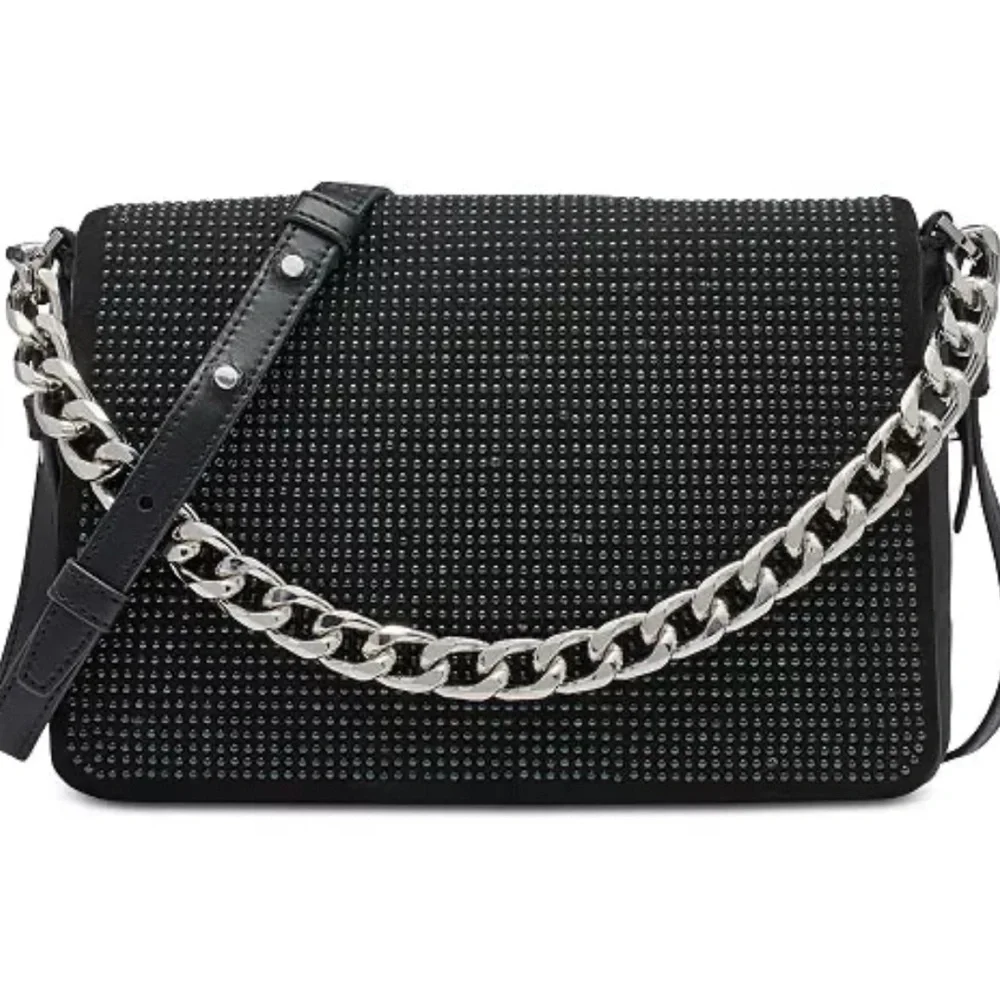 NEW DKNY Desiree Crystal Small Flap Black Crossbody Bag